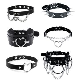 Harajuku Chocker Sexy Heart Lock Key Rivets Black Goth Punk Chokers Gothic Choker Necklace for Women Hip Hop Bondage Cosplay - cn0408x1