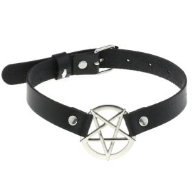 Personalized Exaggerated PU Leather Bondage Collar Fashion Belt Buckle Necklace - Black