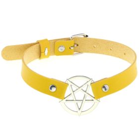 Personalized Exaggerated PU Leather Bondage Collar Fashion Belt Buckle Necklace - Yellow
