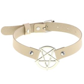 Personalized Exaggerated PU Leather Bondage Collar Fashion Belt Buckle Necklace - Cream