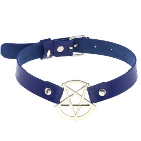Personalized Exaggerated PU Leather Bondage Collar Fashion Belt Buckle Necklace - Blue