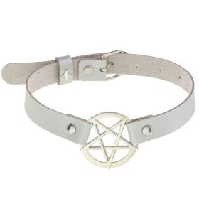 Personalized Exaggerated PU Leather Bondage Collar Fashion Belt Buckle Necklace - Silver