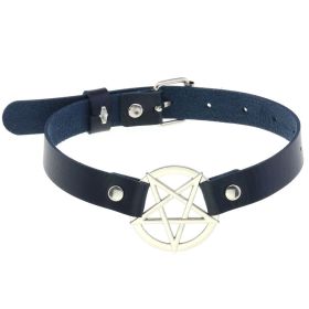 Personalized Exaggerated PU Leather Bondage Collar Fashion Belt Buckle Necklace - Dark blue