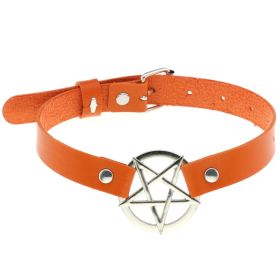 Personalized Exaggerated PU Leather Bondage Collar Fashion Belt Buckle Necklace - Orange