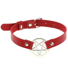 Personalized Exaggerated PU Leather Bondage Collar Fashion Belt Buckle Necklace - Red