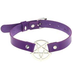 Personalized Exaggerated PU Leather Bondage Collar Fashion Belt Buckle Necklace - Purple