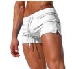 Men's Beach Swimming Trunks Boxer Brief Swimsuit Swim Underwear Boardshorts with Pocket - White - XS