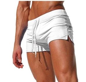 Men's Beach Swimming Trunks Boxer Brief Swimsuit Swim Underwear Boardshorts with Pocket - White - XS