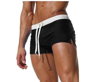 Men's Beach Swimming Trunks Boxer Brief Swimsuit Swim Underwear Boardshorts with Pocket - Black - XS