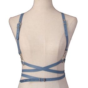 2022 Fashion Trend Women Men Gothic Handmade PU Leather Harness Belts Body Bondage Waist Straps Punk Rock Stylish Accessories - N013-Blue