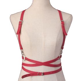 2022 Fashion Trend Women Men Gothic Handmade PU Leather Harness Belts Body Bondage Waist Straps Punk Rock Stylish Accessories - N013-Rose red