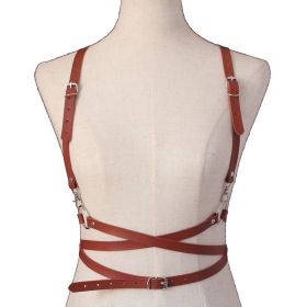2022 Fashion Trend Women Men Gothic Handmade PU Leather Harness Belts Body Bondage Waist Straps Punk Rock Stylish Accessories - N013-Brown