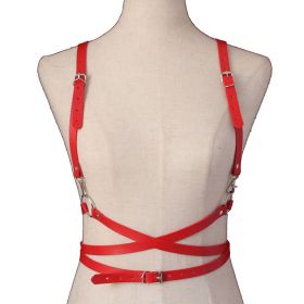 2022 Fashion Trend Women Men Gothic Handmade PU Leather Harness Belts Body Bondage Waist Straps Punk Rock Stylish Accessories - N013-Red