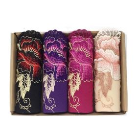 4 Pcs Womens Lace Stretch Sexy Bikini Panties Peony Embroidery Full Briefs Underwear,Beige Black Purple Fuchsia - Default