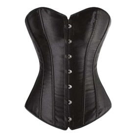Women Black Overbust Corset Lace-up Bustier Top Satin Waist Corset Lingerie Costume - Default