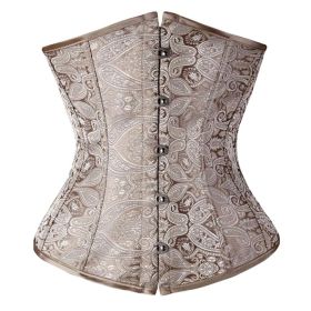Womens Classic Bridal Underbust Boned Corset Waist Trainer Body Sculpting Wear Lace-up Lingerie, Beige - Default