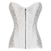 Women Jacquard Bridal Corset Top Boned Lace-Up Overbust Bustier Lingerie, White - Default