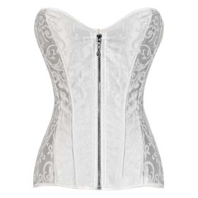Women Jacquard Bridal Corset Top Boned Lace-Up Overbust Bustier Lingerie, White - Default