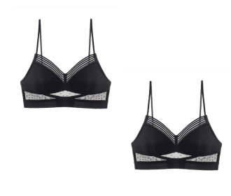 Backless Bra Invisible Bralette Thin Lace Wedding Bras Low Back Underwear Push Up Brassiere Women Seamless Lingerie Sexy BH Top - L - Black 2PC