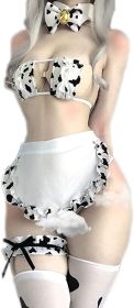 Womens Anime Cow Cosplay Bikini Lolita Kawaii Bra and Panty Set Japanese Underwear White Stocking - Milk Set-3 - One-Size