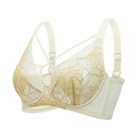 Plus Size Madam Bras Lace Sheer Unpadds Bra See Through Sexy Lingerie Underwear - Beige - 40/90