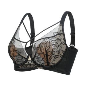 Plus Size Madam Bras Lace Sheer Unpadds Bra See Through Sexy Lingerie Underwear - Black - 36/80