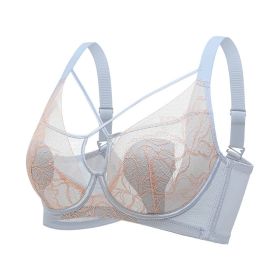 Plus Size Madam Bras Lace Sheer Unpadds Bra See Through Sexy Lingerie Underwear - Blue - 36/80