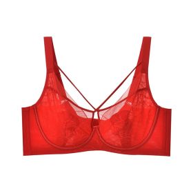 Plus Size Madam Bras Lace Sheer Unpadds Bra See Through Sexy Lingerie Underwear - Red - 34/75