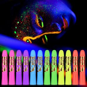12Pcs Glow in The Dark Face Body Paint, UV Black Light Glow Makeup Kit - 12PCS