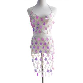 Women's Sequin Bra Dress Set Body Chain - pink and silver