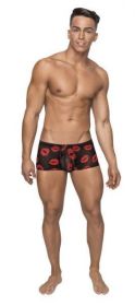 Kiss Me Stretch Mini Shorts Sheer Lips Black Large - MP145232BKLG