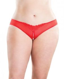 Crotchless Thong Panty with Pearls Red 3X/4X - TCN-OLL2066-RD-X4