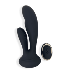 Remote Clit & G-Spot Vibrator; Dual-Ended Dildo - Black - medical grade silicone, abs