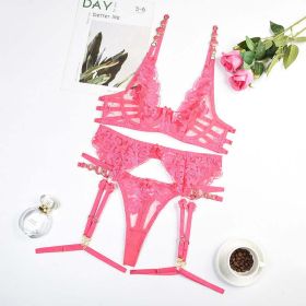 Vintage Gemstone Embroidered Bra Sexy Push-up Underwear Four Or Five Pieces - L - Pink