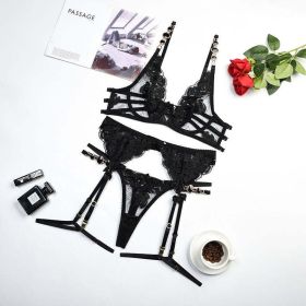 Vintage Gemstone Embroidered Bra Sexy Push-up Underwear Four Or Five Pieces - S - Black