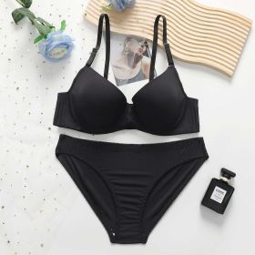 Underwear Panties Set Breathable Soft Medium Thick Cotton Cup Bra With Steel Ring - 75B - Black