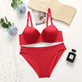Underwear Panties Set Breathable Soft Medium Thick Cotton Cup Bra With Steel Ring - 80B - Red