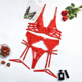 Vintage Gemstone Embroidered Bra Sexy Push-up Underwear Four Or Five Pieces - S - Red
