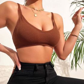 Seamless Underwear Set Without Steel Ring Vest Solid Color Beauty Back Exercise Bra - S - Caramel Suit
