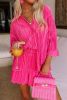 Rose 3/4 Sleeves Pleated Shirt and High Waist Shorts Lounge Set - Rose - S