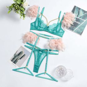 High End Quality Popular Complex Craft Metal Chain Lace Feather Lace Eyelash Underwear Four Piece Set Five Piece Set - L - Pink-1