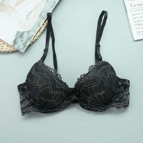Lace Women Gathering Bra Fashionable Comfortable Three Row Bra With Steel Ring Underwear Big Chest Show Small Thin - 85B - Black