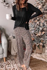 Long Sleeve Top and Leopard Print Pants Lounge Set - Leopard - M