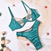 Lingerie Sexy Underwear Three Point Satin Embroidery Stitching See through Dew Pajama Set - S - Green