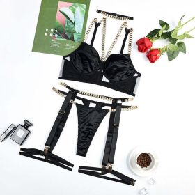 Metal Buckle Design Sexy Bodybuilding Split Underwear Five Piece Set - M - Black