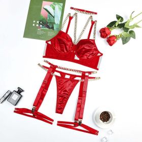 Metal Buckle Design Sexy Bodybuilding Split Underwear Five Piece Set - L - Red