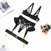 Mesh Joint Flounce Metal Chain See through Sexy Bodybuilding Underwear Set for Women - S - Black