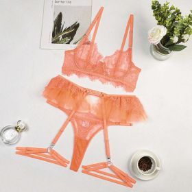 Bra Set Sexy Perspective Lace Underwear Four Or Five Piece Set - L - Orange