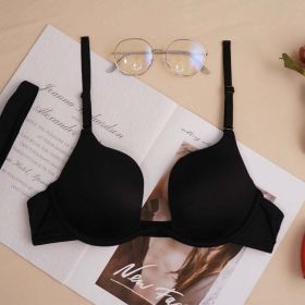 Bra Small Breasts Lady Thin Sexy Gather Comfortably Underwear with Steel Ring Big Chest Show Small - 80B - Black