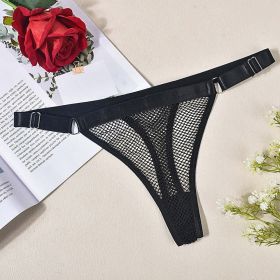 Sexy Underwear Women Fishnet Low Waist Adjustable Pant Belt Comfortable See through Lady Sexy T Back - S - Black